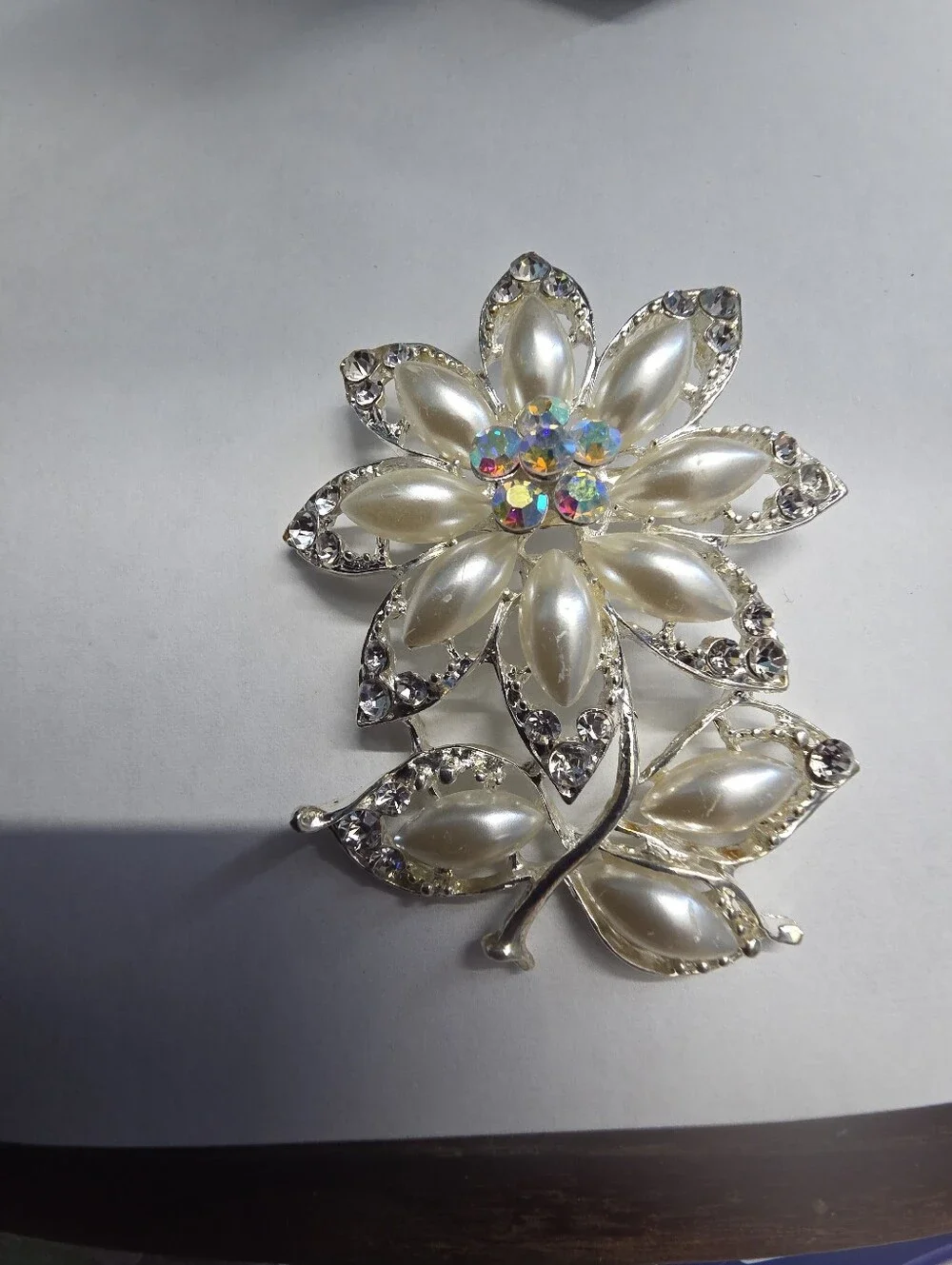 Pearl and Crystal Floral Brooch - Ivory